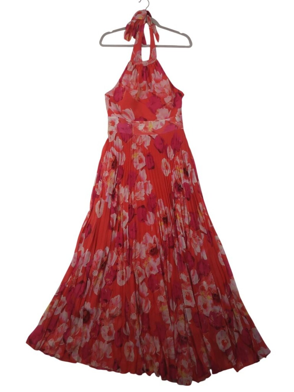 Eliza J 8 Halter Neck Pleated Floral Maxi Dress Gown Lined